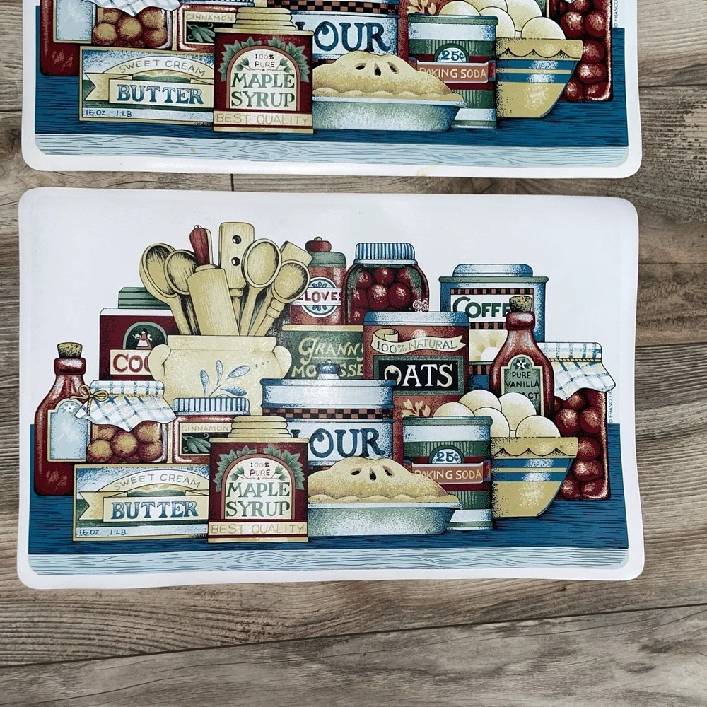 3 Vtg Franco Country Kitchen Pantry Vinyl Placemats Set 17x11 Farmhouse Retro